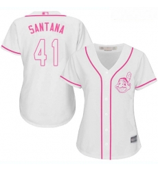 Indians #41 Carlos Santana White Pink Fashion Women Stitched Baseball Jersey Indians #41 Carlos Santana White Pink Fashion Women Stitched Baseball Jersey
