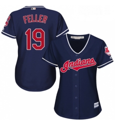 Womens Majestic Cleveland Indians 19 Bob Feller Replica Navy Blue Alternate 1 Cool Base MLB Jersey