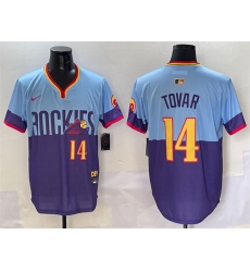 Men Colorado Rockies 14 Ezequiel Tovar Purple Light Blue 2025 City Connect Limited Stitched Baseball Jersey Men Colorado Rockies 14 Ezequiel Tovar Purple Light Blue 2025 City Connect Limited Stitched Baseball Jersey