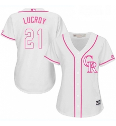 Womens Majestic Colorado Rockies 21 Jonathan Lucroy Replica White Fashion Cool Base MLB Jersey Womens Majestic Colorado Rockies 21 Jonathan Lucroy Replica White Fashion Cool Base MLB Jersey