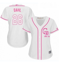 Womens Majestic Colorado Rockies 26 David Dahl Replica White Fashion Cool Base MLB Jersey 