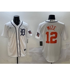 Men Detroit Tigers 12 Casey Mize White With Patch Cool Base Stitched Baseball Jersey