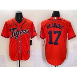 Men Detroit Tigers 17 Parker Meadows Orange With Patch Cool Base Stitched Baseball Jersey