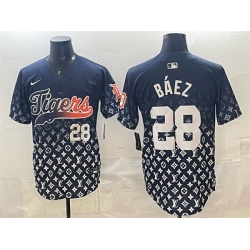 Men Detroit Tigers 28 Javier B E1ez Navy With Patch Vapor Premier Limited Stitched Baseball Jersey