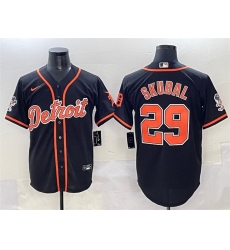 Men Detroit Tigers 29 Tarik Skubal Black With Patch Cool Base Stitched Baseball Jersey