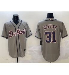 Men Detroit Tigers 31 Riley Greene Grey With Patch Cool Base Stitched Baseball Jersey