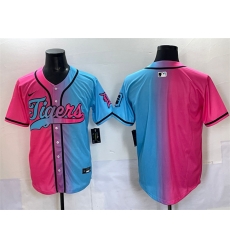 Men Detroit Tigers Blank Pink Blue Limited Stitched Baseball Jersey