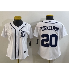 Women Detroit Tigers 20 Spencer Torkelson White Cool Base Stitched Baseball Jersey Women Detroit Tigers 20 Spencer Torkelson White Cool Base Stitched Baseball Jersey