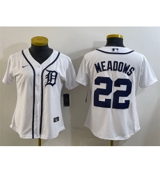 Women Detroit Tigers 22 Parker Meadows White Cool Base Stitched Baseball Jersey Women Detroit Tigers 22 Parker Meadows White Cool Base Stitched Baseball Jersey