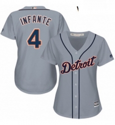 Womens Majestic Detroit Tigers 4 Omar Infante Replica Grey Road Cool Base MLB Jersey Womens Majestic Detroit Tigers 4 Omar Infante Replica Grey Road Cool Base MLB Jersey