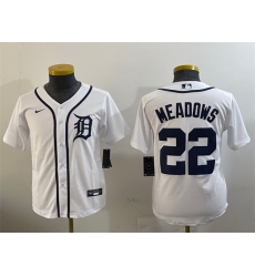 Youth Detroit Tigers 22 Parker Meadows White Cool Base Stitched Baseball Jersey Youth Detroit Tigers 22 Parker Meadows White Cool Base Stitched Baseball Jersey