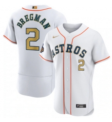 Men Houston Astros 2 Alex Bregman White 2023 Gold Collection With World Serise Champions Patch Stitched Baseball Jersey Men Houston Astros 2 Alex Bregman White 2023 Gold Collection With World Serise Champions Patch Stitched Baseball Jersey