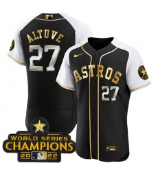 Men Houston Astros 27 Jose Altuve 2023 Black Gold Alternate Flex Base Stitched Baseball Jersey Men Houston Astros 27 Jose Altuve 2023 Black Gold Alternate Flex Base Stitched Baseball Jersey