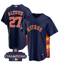 Men Houston Astros 27 Jose Altuve Navy 2022 World Series Champions Stitched Baseball Jersey Men Houston Astros 27 Jose Altuve Navy 2022 World Series Champions Stitched Baseball Jersey