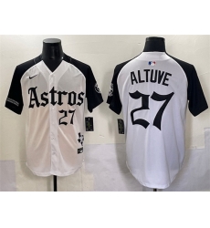 Men Houston Astros 27 Jose Altuve White Black Gothic  27Houston Born Barrio Raised 27 Limited Stitched Baseball Jersey