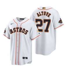 Men Houston Astros 27 Jose Altuve White Gold 2022 World Series Champions Stitched Baseball Jersey Men Houston Astros 27 Jose Altuve White Gold 2022 World Series Champions Stitched Baseball Jersey