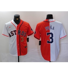 Men Houston Astros 3 Jeremy Pena White Orange Split With Patch Cool Base Stitched Baseball Jersey 1 Men Houston Astros 3 Jeremy Pena White Orange Split With Patch Cool Base Stitched Baseball Jersey 1