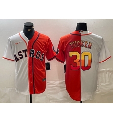 Men Houston Astros 30 Kyle Tucker White Orange Split With Patch Cool Base Stitched Baseball Jersey Men Houston Astros 30 Kyle Tucker White Orange Split With Patch Cool Base Stitched Baseball Jersey