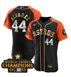 Men Houston Astros 44 Yordan Alvarez 2023 Black Gold V2 Alternate Flex Base Stitched Baseball Jersey Men Houston Astros 44 Yordan Alvarez 2023 Black Gold V2 Alternate Flex Base Stitched Baseball Jersey