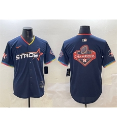 Men Houston Astros Team Big Logo Navy 2025 City Connect With Texas Patch Limited Stitched Baseball Jersey 004