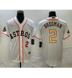 Men's Houston Astros #2 Alex Bregman Number 2023 White Gold World Serise Champions Patch Cool Base Stitched Jerseys Men's Houston Astros #2 Alex Bregman Number 2023 White Gold World Serise Champions Patch Cool Base Stitched Jerseys
