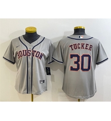 Women Houston Astros 30 Kyle Tucker Gray Cool Base Stitched Baseball Jerseys Women Houston Astros 30 Kyle Tucker Gray Cool Base Stitched Baseball Jerseys