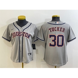 Women Houston Astros 30 Kyle Tucker Gray Cool Base Stitched Baseball Jerseys