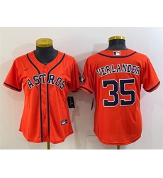 Women Houston Astros 35 Justin Verlander Orange With Patch Cool Base Stitched Baseball Jersey Women Houston Astros 35 Justin Verlander Orange With Patch Cool Base Stitched Baseball Jersey
