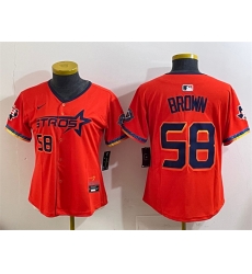 Women Houston Astros 58 Hunter Brown Orange 2025 City Connect With Texas Patch Limited Stitched Baseball Jersey Women Houston Astros 58 Hunter Brown Orange 2025 City Connect With Texas Patch Limited Stitched Baseball Jersey