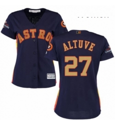 Womens Majestic Houston Astros 27 Jose Altuve Authentic Navy Blue Alternate 2018 Gold Program Cool Base MLB Jersey Womens Majestic Houston Astros 27 Jose Altuve Authentic Navy Blue Alternate 2018 Gold Program Cool Base MLB Jersey