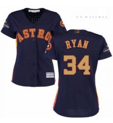 Womens Majestic Houston Astros 34 Nolan Ryan Authentic Navy Blue Alternate 2018 Gold Program Cool Base MLB Jersey Womens Majestic Houston Astros 34 Nolan Ryan Authentic Navy Blue Alternate 2018 Gold Program Cool Base MLB Jersey