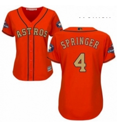 Womens Majestic Houston Astros 4 George Springer Authentic Orange Alternate 2018 Gold Program Cool Base MLB Jersey Womens Majestic Houston Astros 4 George Springer Authentic Orange Alternate 2018 Gold Program Cool Base MLB Jersey