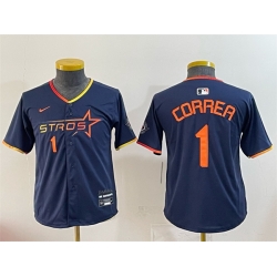 Youth Houston Astros 1 Carlos Correa Navy 2025 City Connect Limited Stitched Baseball Jersey