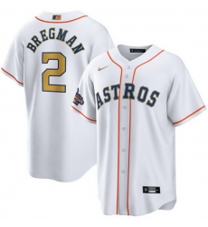 Youth Houston Astros 2 Alex Bregman White 2023 Gold Collection With World Serise Champions Patch Stitched Baseball Jersey Youth Houston Astros 2 Alex Bregman White 2023 Gold Collection With World Serise Champions Patch Stitched Baseball Jersey