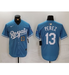 Men Kansas City Royals 13 Salvador Perez Light Blue Cool Base Stitched Jersey 1 Men Kansas City Royals 13 Salvador Perez Light Blue Cool Base Stitched Jersey 1