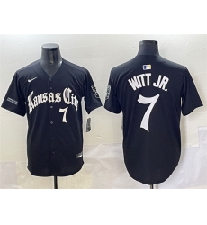 Men Kansas City Royals 7 Bobby Witt Jr Black 27Gothic Crown Edition 27 Vapor Premier Limited Stitched Baseball Jersey Men Kansas City Royals 7 Bobby Witt Jr Black 27Gothic Crown Edition 27 Vapor Premier Limited Stitched Baseball Jersey
