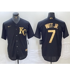 Men Kansas City Royals 7 Bobby Witt Jr Black Cool Base Stitched Jersey 2 Men Kansas City Royals 7 Bobby Witt Jr Black Cool Base Stitched Jersey 2