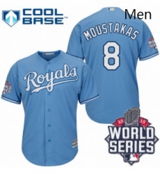 Mens Majestic Kansas City Royals 8 Mike Moustakas Replica Light Blue Alternate 1 Cool Base 2015 World Series Mens Majestic Kansas City Royals 8 Mike Moustakas Replica Light Blue Alternate 1 Cool Base 2015 World Series