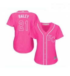 Womens Kansas City Royals 21 Homer Bailey Replica Pink Fashion Cool Base Baseball Jersey 