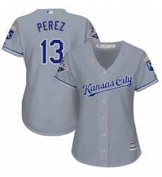 Womens Majestic Kansas City Royals 13 Salvador Perez Replica Grey Road Cool Base MLB Jersey Womens Majestic Kansas City Royals 13 Salvador Perez Replica Grey Road Cool Base MLB Jersey