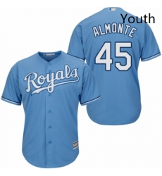 Youth Majestic Kansas City Royals 45 Abraham Almonte Authentic Light Blue Alternate 1 Cool Base MLB Jersey Youth Majestic Kansas City Royals 45 Abraham Almonte Authentic Light Blue Alternate 1 Cool Base MLB Jersey