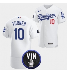 Men Los Angeles Dodgers 10 Justin Turner 2022 White Vin Scully Patch Flex Base Stitched Baseball Jersey Men Los Angeles Dodgers 10 Justin Turner 2022 White Vin Scully Patch Flex Base Stitched Baseball Jersey