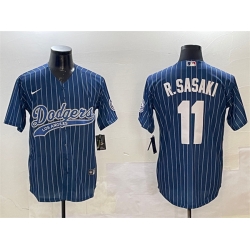 Men Los Angeles Dodgers 11 Roki Sasaki Navy With Patch Cool Base Stitched Baseball Jersey