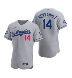 Men Los Angeles Dodgers 14 Enrique Hernandez Gray 2020 World Series Champions Road Flex Base Jersey Men Los Angeles Dodgers 14 Enrique Hernandez Gray 2020 World Series Champions Road Flex Base Jersey