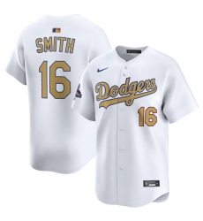Men Los Angeles Dodgers 16 Will Smith White 2025 Gold Collection Limited Stitched Baseball Jersey Men Los Angeles Dodgers 16 Will Smith White 2025 Gold Collection Limited Stitched Baseball Jersey