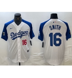 Men Los Angeles Dodgers 16 Will Smith White Blue Vin Patch Cool Base Stitched Baseball Jersey 15 Men Los Angeles Dodgers 16 Will Smith White Blue Vin Patch Cool Base Stitched Baseball Jersey 15
