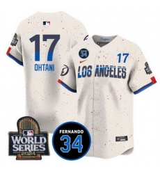 Men Los Angeles Dodgers 17 Shohei Ohtani Cream 2024 World Series With Fernando Memorial Patch City Connect Limited Stitched Baseball Jersey Men Los Angeles Dodgers 17 Shohei Ohtani Cream 2024 World Series With Fernando Memorial Patch City Connect Limited Stitched Baseball Jersey