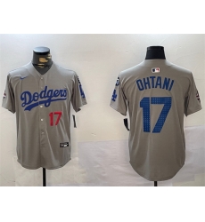 Men Los Angeles Dodgers 17 Shohei Ohtani Grey 2024 World Series Champions With Fernando Memorial Patch Limited Stitched Baseball Jersey Men Los Angeles Dodgers 17 Shohei Ohtani Grey 2024 World Series Champions With Fernando Memorial Patch Limited Stitched Baseball Jersey
