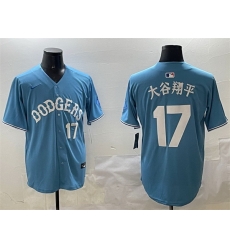 Men Los Angeles Dodgers 17  Shohei Ohtani Light Blue Limited Stitched Baseball Jersey