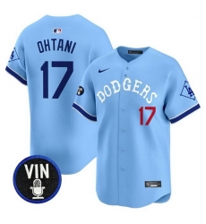 Men Los Angeles Dodgers 17 Shohei Ohtani Light Blue With Vin Patch Limited Stitched Baseball Jersey Men Los Angeles Dodgers 17 Shohei Ohtani Light Blue With Vin Patch Limited Stitched Baseball Jersey